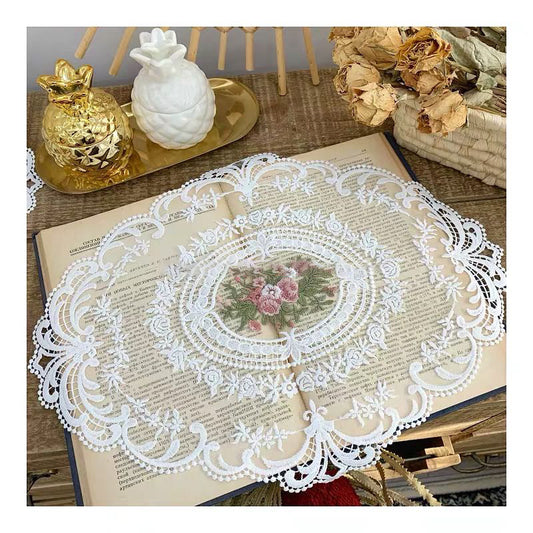 Vintage French Lace Embroidered Table Mat Tablecloth Decoration Placemat Coaster