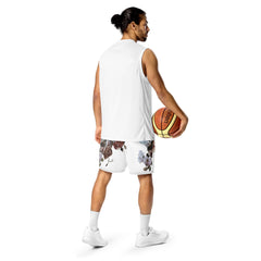 White “Floral” basketball shorts