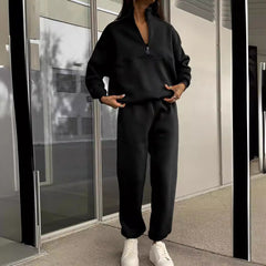 Long-sleeved Sports Sweatshirt Suit Fashion Stand-up Collar Zip-up Top And Elastic Band Joggers With Pocket Spring Fall Clothing For Women